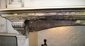 fire damaged fireplace mantel