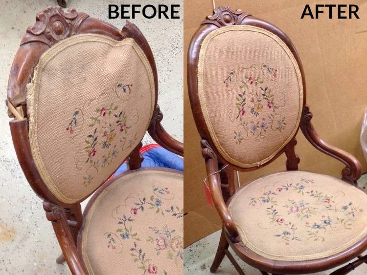 A sofa chair is restored like a new one