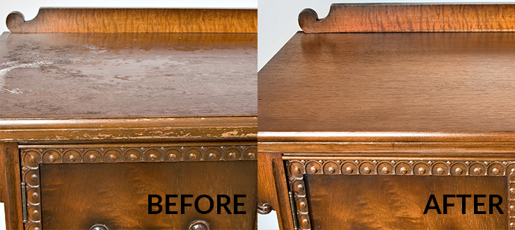 Wooden table before and after restoration