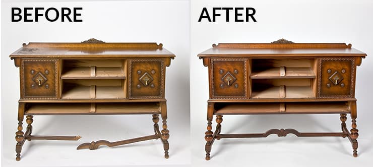Before and after image of a table